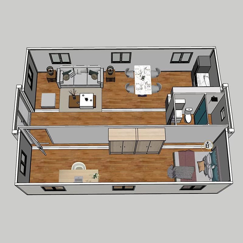 20ft expandable container house floor plan with bedroom bathroom and kitchen layout