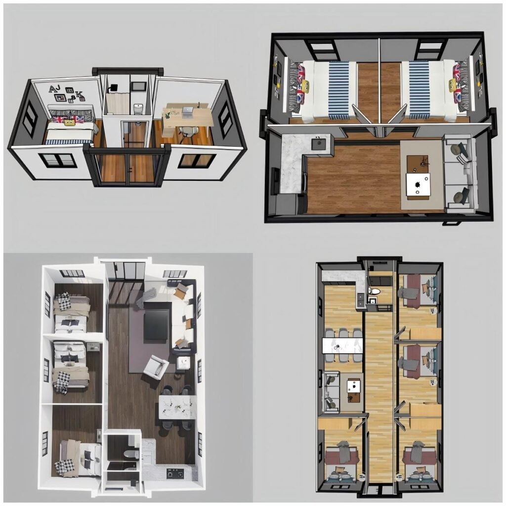 Container house interior layout for 20ft 30ft and 40ft modular housing