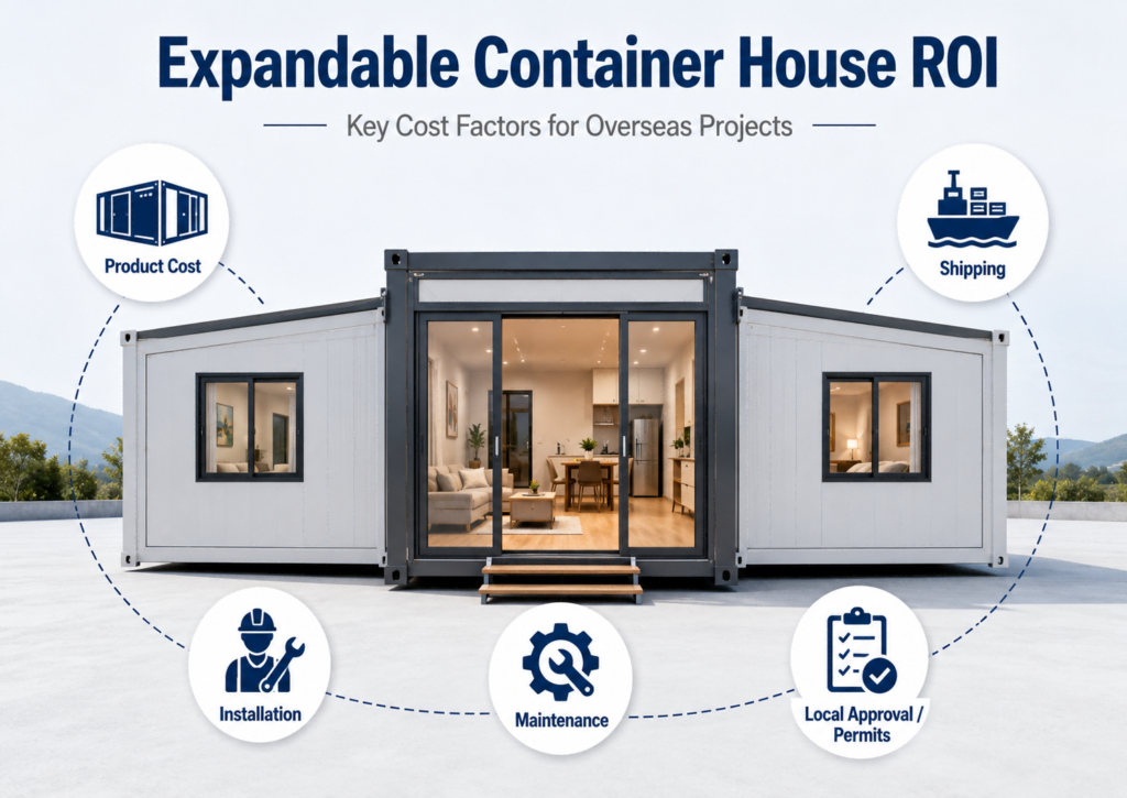 expandable container house ROI cost factors for overseas projects