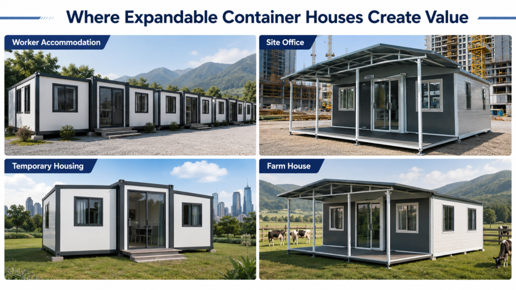 expandable container houses for worker accommodation site office and temporary housing