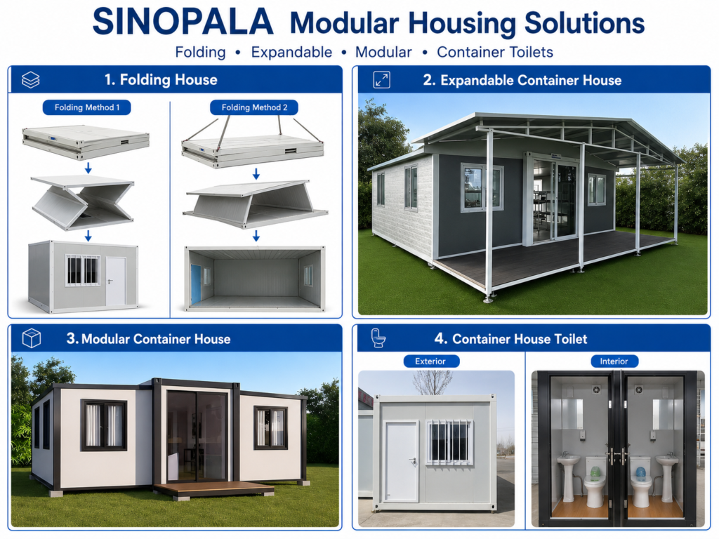 SINOPALA modular housing solutions including folding expandable and container toilet units