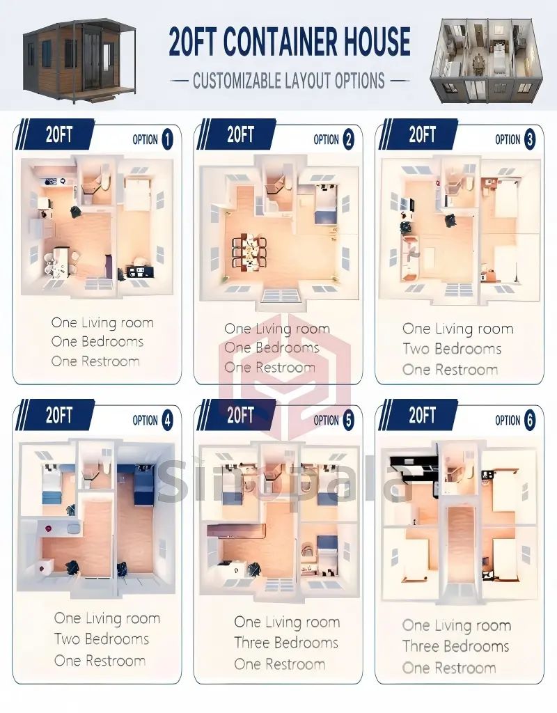 20ft expandable container house floor plan with bedrooms kitchen and bathroom
